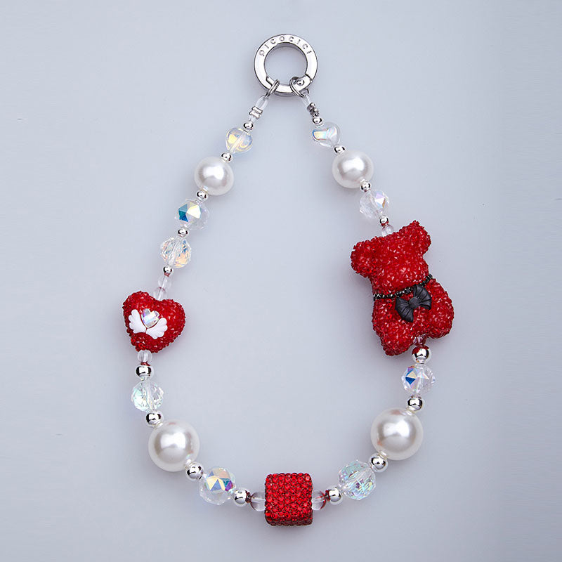PICOCICI Cute Bear Heart Decor Beaded Bracelet Phone Hand Chain Anti-drop Lanyard PICOCICI Cute Bear Heart Decor Beaded Bracelet Phone Hand Chain Anti-drop Lanyard